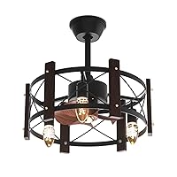 mollie 18 Inch Wood Farmhouse Caged Ceiling Fan with Light Remote Control for Bedroom Living Room Dining Room Black, Bulbs Not Included