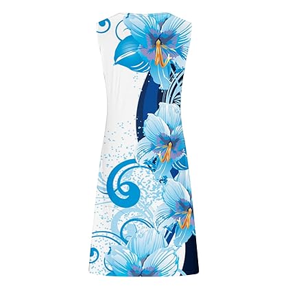 Generic Women 2024 Sleeveless Beach Sundress Summer Floral Print Dresses Swimsuit Cover Ups Swing Casual Loose Tank Tshirt Dress