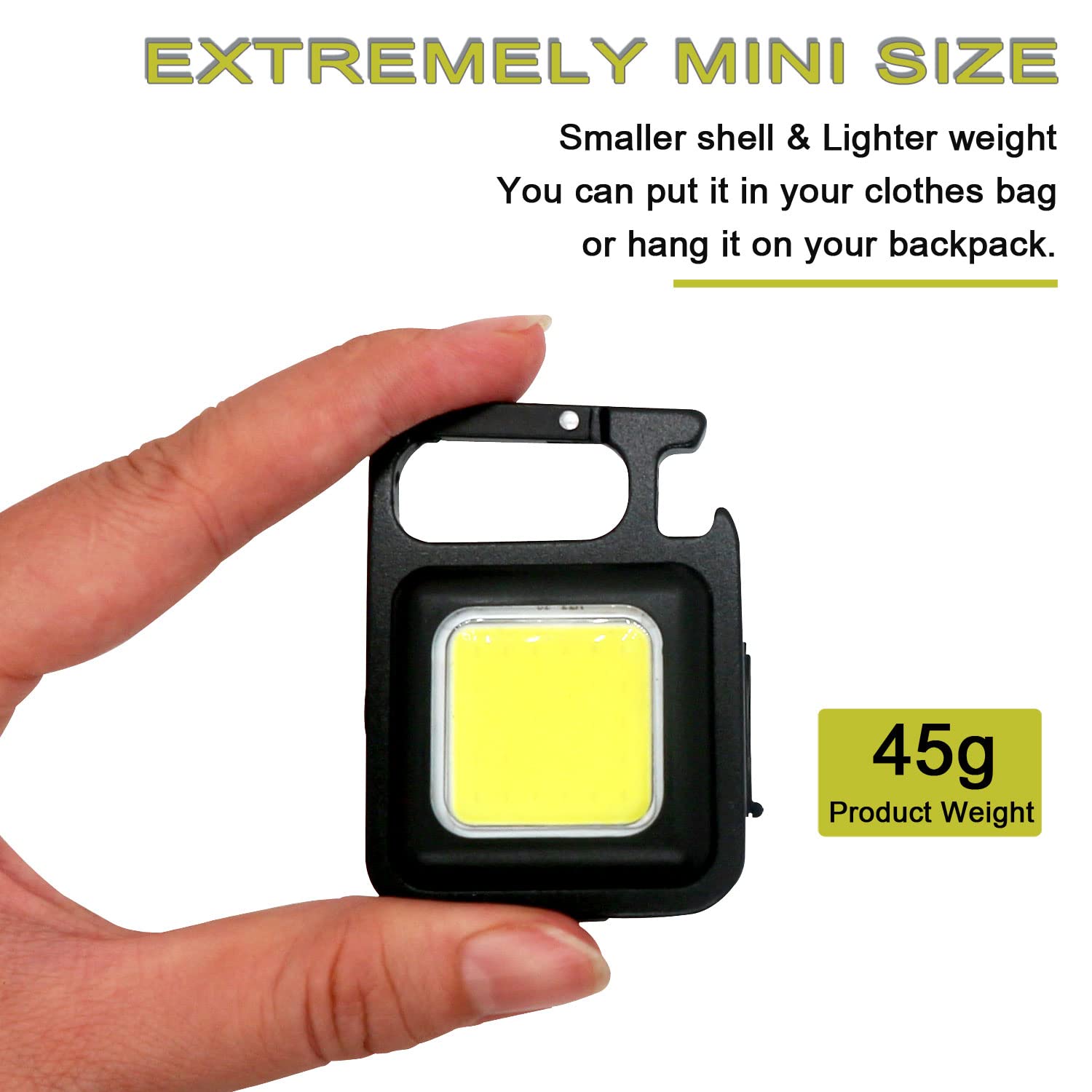 Keychain Light,Mini Cob Flashlight,Super Bright Light (Max to 500Lumens)Rechargeable Small Emergency Light,4 Modes Portable Pocket Light with Folding Bracket Bottle Opener for Fishing ,Camping,Walking