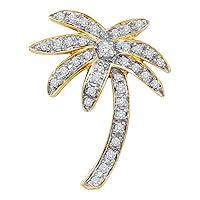 The Diamond Deal 14kt Yellow Gold Womens Round Diamond Palm Tree Nautical Pendant 1/4 Cttw