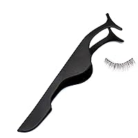 OdontoMed2011® Natural False Eyelashes Stainless Steel Magnetic False Eyelash Tweezers Applicator Clip Makeup Tool - Tactical All Black