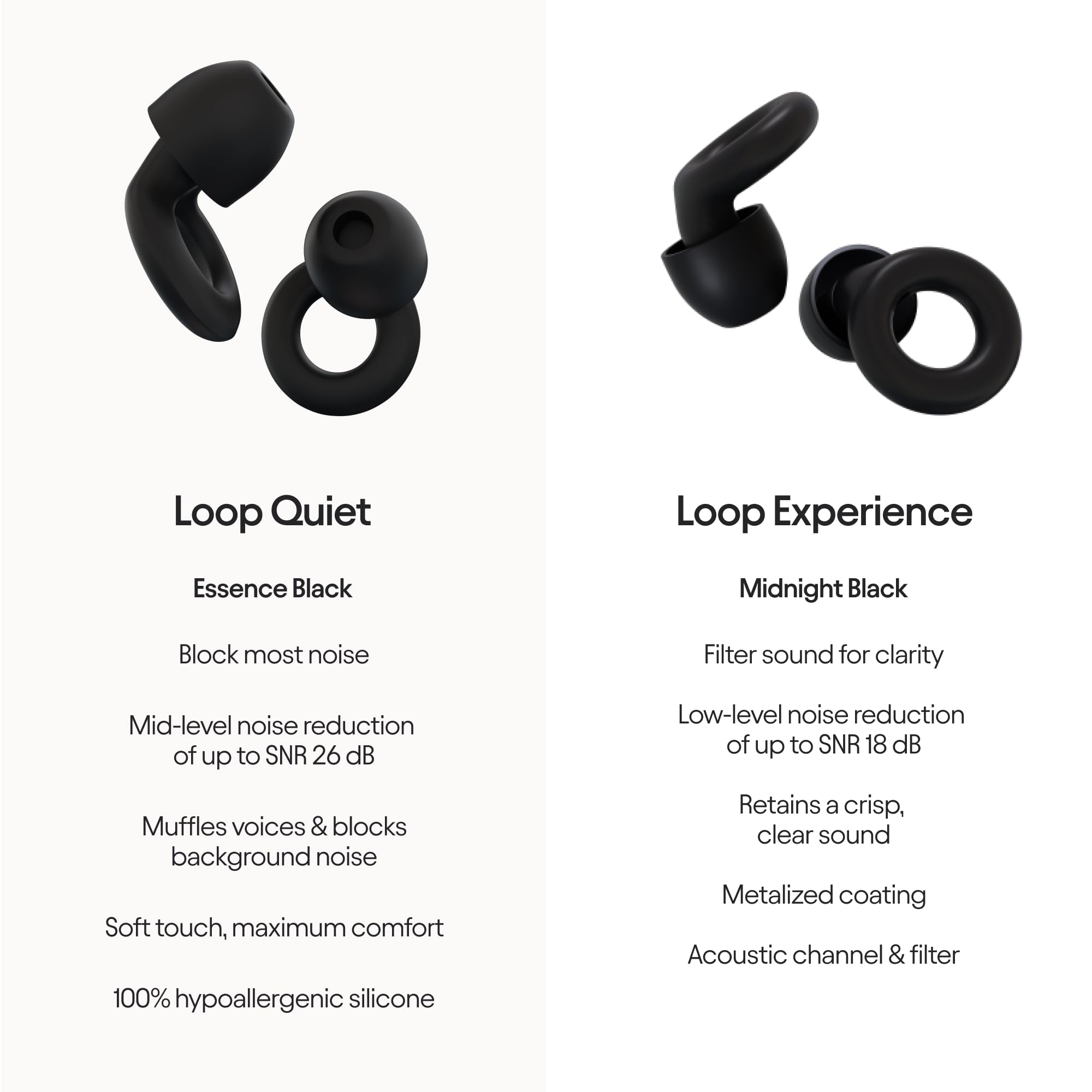 Loop Earplugs Day & Night Mute Bundle (2-Pack) – Loop Quiet + Loop Experience (Black) + Loop Mute | Reusable Ear Plugs for Sleep, Focus, Noise Sensitivity, Concerts & More | 26 dB/18 dB Noise Reductio