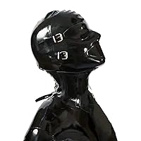 Latex Mask Fetish Hood with Eyes&Mouth Cover and Gag with Rear Zipper Handmade for Bodysuit Party Clubwear