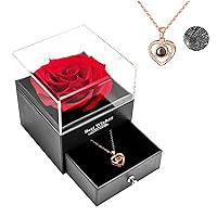 Sunia Preserved Real Rose with I Love You Necklace Rose Flower Gifts for Women, Thanksgiving Gifts for Mom Grandma Girlfriend Wife on Birthday Mothers Day Romantic Gifts for Her