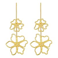LUREME Handmade Vintage Golden Twin Flower Adjustable Necklace Floral Drop Dangle Earrings for Women Golden Flower Jewelry Set(st000807)