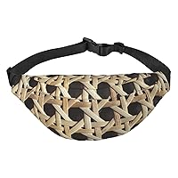 Wicker Woven Grid Printed Fanny Pack Belt Bag Waist Bag With 3-Zipper Pockets Adjustable Crossbody For Sports Running Travel
