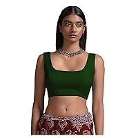 Women's Readymade Banglori Silk Dark Green Blouse For Sarees Indian Bollywood Designer Padded Stitched Choli Crop Top