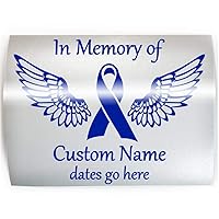 MEMORIAL Hydrocephalus Blue Ribbon with Wings - ADD YOUR CUSTOM WORDS, COLOR & SIZE - In Memory of Vinyl Decal Sticker E