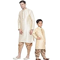 Baap Beta Gold Kurta and Dhoti Pant Set (Man-36 Size/Boy-6-12 Months)