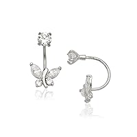 14k White Gold CZ Cubic Zirconia Simulated Diamond Butterfly Angel Wings Telephone Earrings Measures 15x7mm Jewelry Gifts for Women