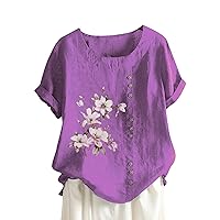 Women's Summer Tops 2024 Cotton Linen Summer Womens Tops Tees Blouses Plus Size Casual Lightweight T Shirts 2024 Trendy Lady Shirts (S-5Xl) Purple 5X-Large