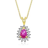 Rylos Halo Pendant 14K Yellow Gold Necklace : Gemstone & Diamond Accent, 18 Chain - 6X4MM Tear Drop Birthstone Women's Jewelry - Timeless Elegance