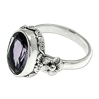 Artisan Handmade Amethyst Solitaire Ring Floral Sterling Silver Purple Single Stone Indonesia Mauve Mist Birthstone [crownbezel 0.6 in L x 0.4 in W x 0.2 in H Band Width 3 mm W] '
