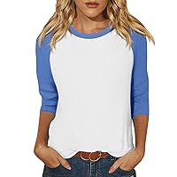 3/4 Sleeve Tops for Women Raglan Round Neck T Shirts Trendy Casual Summer Tops Basic Holiday Tops