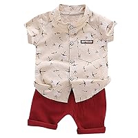 Fashion Clothes for Toddlers Outfits Baby Cartoon Toddler Boys Kids Tops Shirt Set Floral Gentleman (Khaki, 2-3 Years)