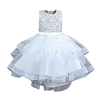 3-12 Years Girl's Sequin Sleeveless Mesh Tutu Dress for Piano Concert Pageant Wedding Party Elegant Formal Dresses