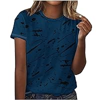 Cute Tee Shirt for Women Casual Round Neck Tops Summer Cozy Short Sleeve T Shirts Fashion Printing Blouse Tunic