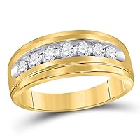 The Diamond Deal 10kt Yellow Gold Mens Round Diamond Wedding Single Row Band Ring 1/2 Cttw
