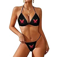 Chili Pepper Cross Women's 2 Piece Bikini Set Halter Strap Swimsuit Sexy Bathing Suit with Thong