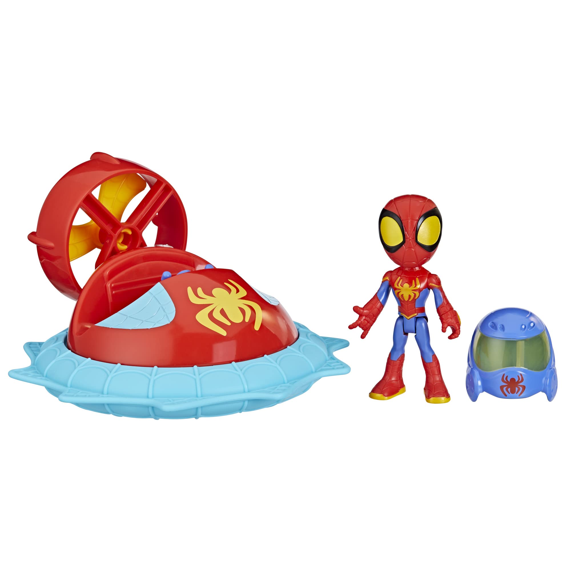 Spidey and His Amazing Friends Hasbro Marvel Web-Spinners Spidey with Hover Spinner,Car Playset with Vehicle,Figure,and Accessory,Toy Cars for Kids 3 and Up