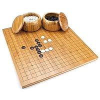 Brybelly Go Set All Natural Bamboo Wood Go Board | Bowls and 361 Bakelite Stones | 2-Player - Classic Chinese Strategy Board Game | Measures 19 x 19in Top Side or 13 x 13in Under Side Beginner's Board