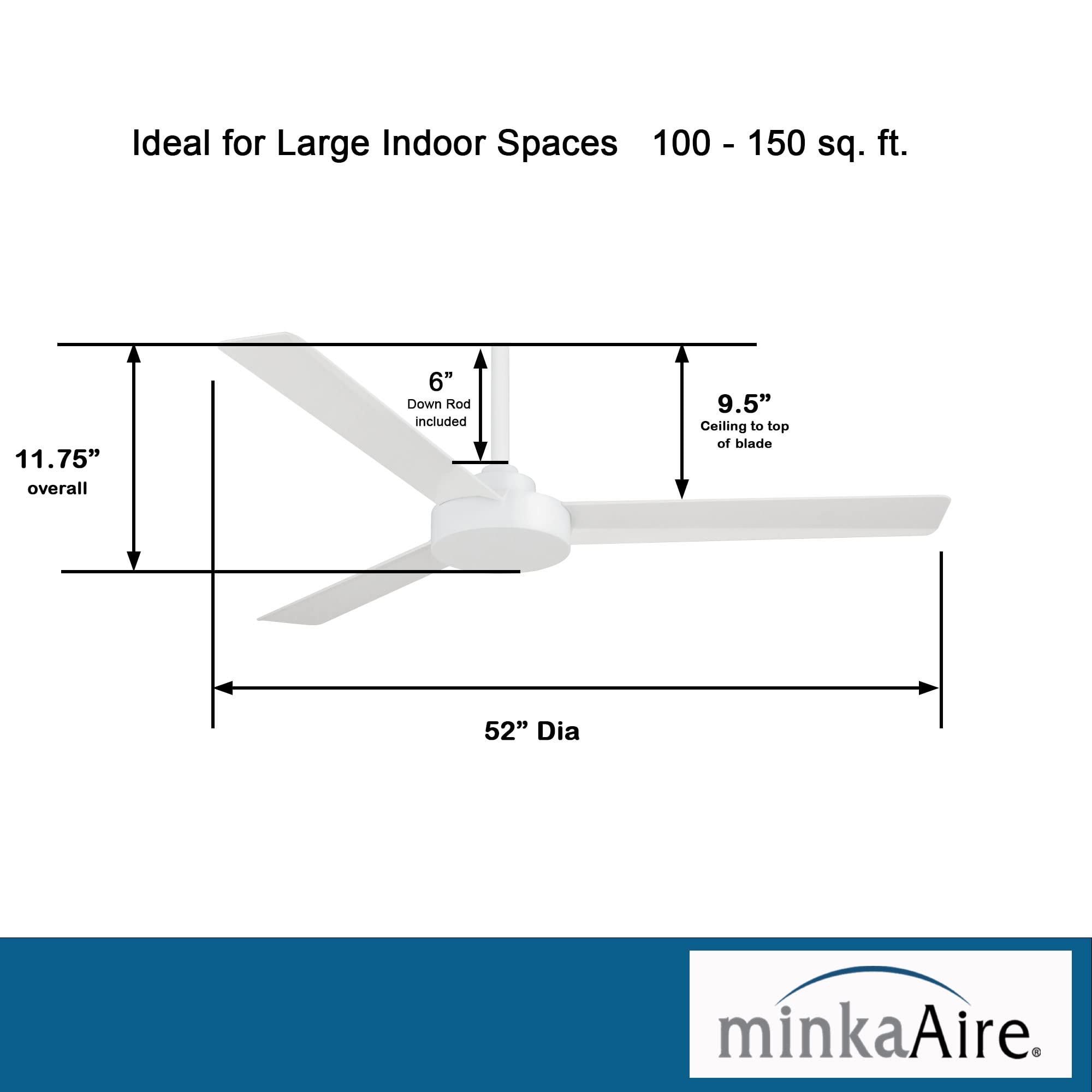MINKA-AIRE F524-WHF Roto 52 Inch Ceiling Fan 3 Blades in Flat White Finish
