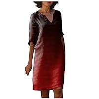 Mother's Day Short Sleeve School Dress Lady Mini Pretty Slim Fit Vneck Tunic Dress Female Button-Down Thin Red XL