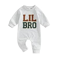 pengnight Newborn Baby Boys Girls Romper Long Sleeve Lil Bro Letter Print Onesie Solid Color Bodysuit Jumpsuit