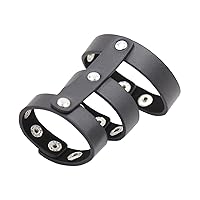 ACSUSS Men's Black Leather Underwear Ball Lifter C-Strap Mention Bracelet Double Ring