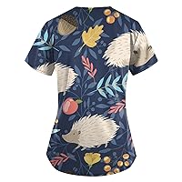 Women's Printed Scrub Tops Plus Size Floral Printed Crew Neck Short Sleeve T-Shirts Athletic Shirts for Women