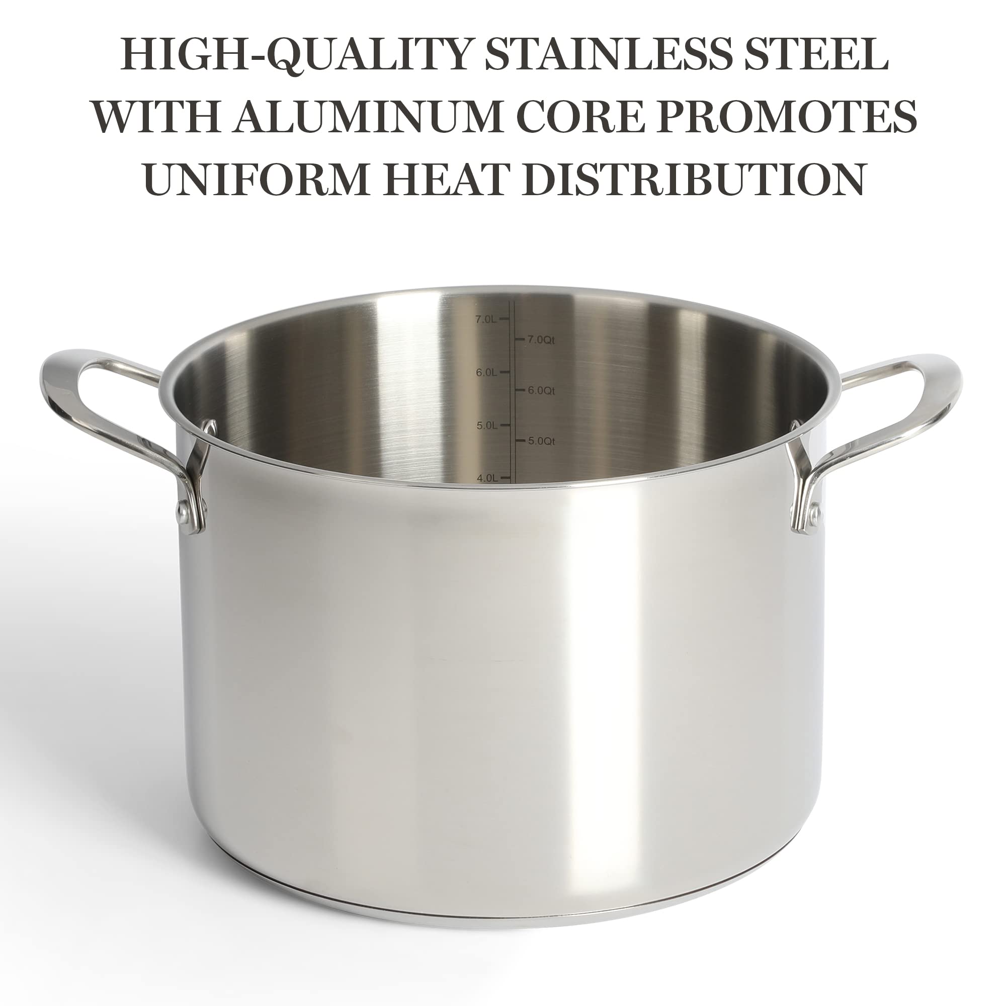 Martha Stewart Castelle 10 Piece 18/8 Stainless Steel Induction Safe Pots and Pans Non-Toxic Cookware Set