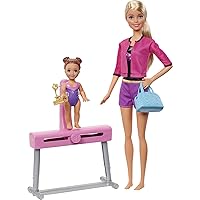 Barbie Gymnastics Coach Dolls & Playset with Coach Doll, Student Small Doll & Balance Beam with Clip & Sliding Mechanism