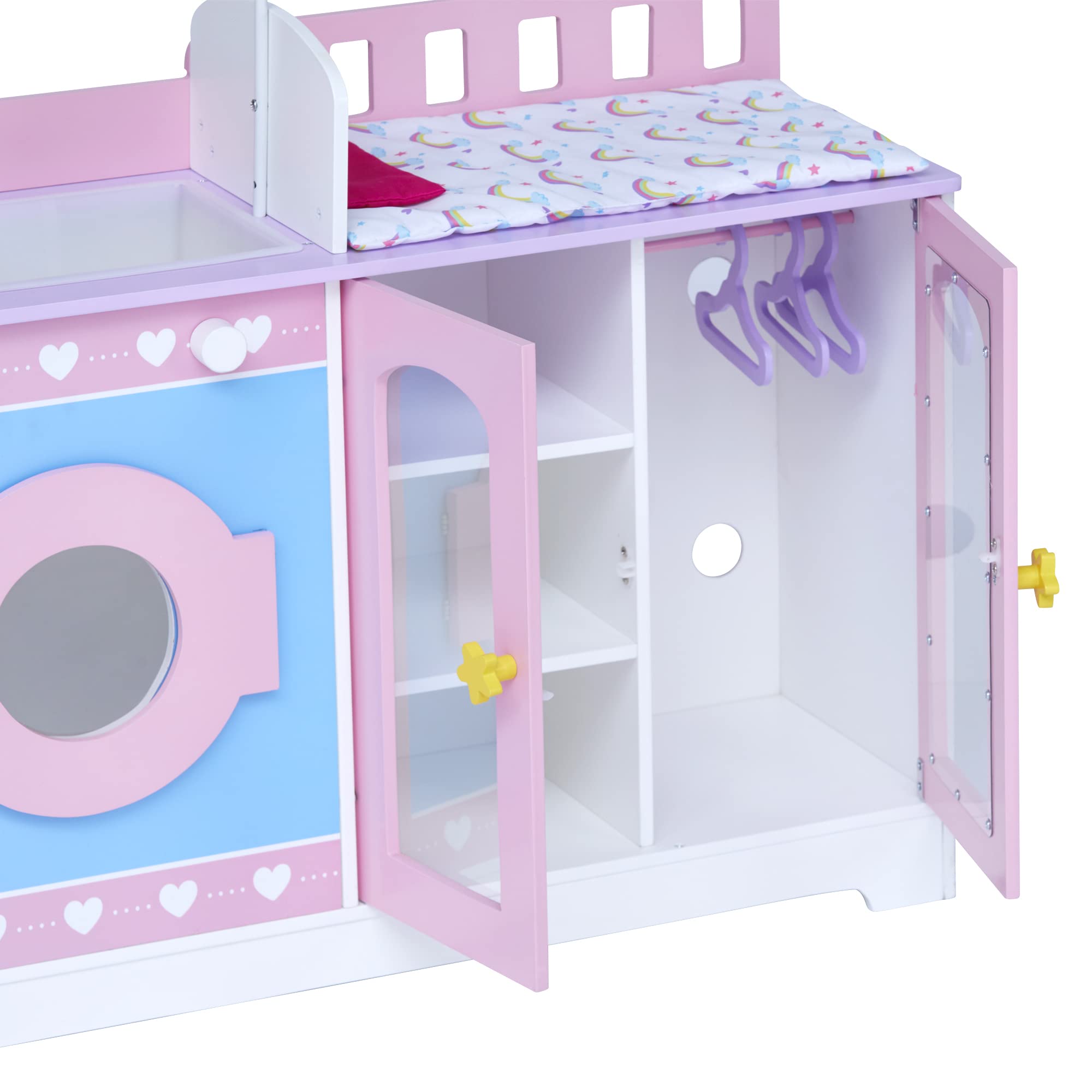 Olivia's Little World - Baby Doll Changing Table, Crib Furniture, Nursey Playset, Baby Care Activity Center with Storage for Dolls Accessories - Pink/Purple