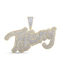 10K Two-tone Gold Mens Diamond Tiffany Charm Pendant 2-5/8 Ctw.