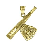 10k Yellow Gold Mens Sparkle Cut Textured Baseball Bat Ball Gloves Charm Pendant Necklace Measures 25.5x30. Jewelry for Men
