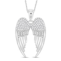 The Diamond Deal Sterling Silver Womens Round Diamond Angel Wings Pendant 3/8 Cttw
