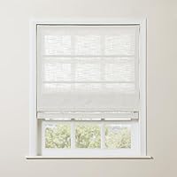 TWOPAGES Ivory White Linen Cordless Roman Shades for Windows, Custom Blackout Blinds for Indoor Windows, Doors, Bedroom, Kitchen Windows, Custom Made Liz Window Treatments