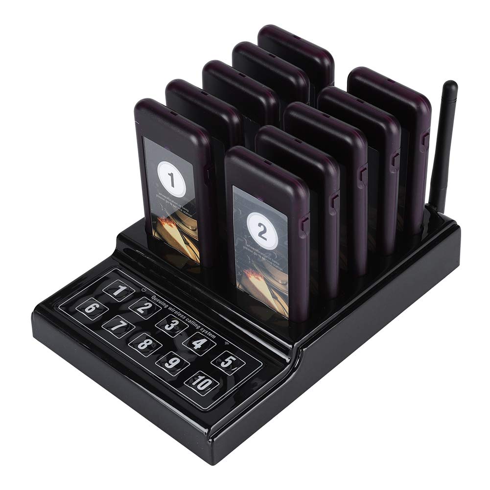 Eboxer Restaurant Pager System Beeper Restaurant Buzzer System with Transmitter and 10 Chargeable Pagers, Paging System for Customer Waiting Pickup...