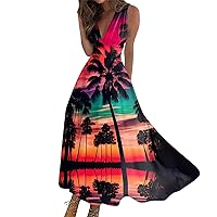 Sun Dresses Women Summer Casual Sundress Sleeveless Halter Neck Spring Elastic Waist Ruffle Maxi Dresses 2024