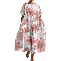 My Orders Summer Dresses for Women 2024 Trendy Plus Size Crewneck Short Sleeve Elegant Dress Going Out Dressy Casual Beach Sundress Sales Today Clearance(1-Pink,3X-Large)