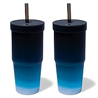 Silipint: Silicone 32oz Straw Tumblers: 2 Pack Moon Beam - Reusable Unbreakable Cup, Flexible, Sustainable, Hot/Cold, Airtight Lid