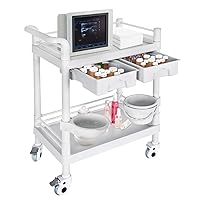 Medical Mobile Trolley Cart 2-Shelf 220 LBS Max Load Rolling Utility Cart Heavy Duty Beauty Salon Storage Cart with Drawers Dirt Buckets Rotate Wheels 2 Brake for Hospital Dental Clinic Home