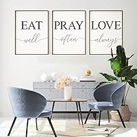 3 Pieces Canvas Print Eat Pray Love Wall Art Eat Well Pray Often Love Always Poster Painting For Dining Room Kitchen Decor With Inner Frame