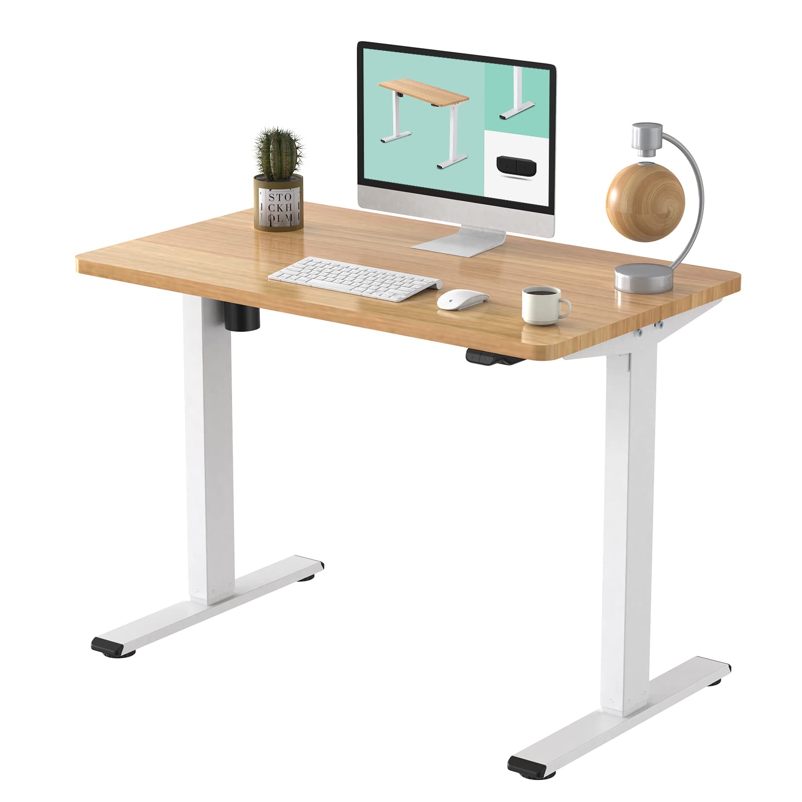 FLEXISPOT EC1 Adjustable Height Desk 42 x 24 Inches Small Desk for Small Space Electric Sit Stand Home Office Table Standing Desk Classic(White Fra...