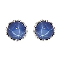 GEMHUB 6 Rays Star Blue Sapphire Stud Earrings 1.87 Gram Round Cut Sterling Silver Earrings Jewelry