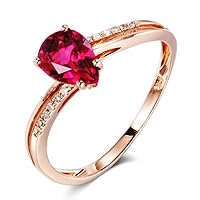 Kardy Fashion Natural Ruby Gemstone Diamond Wedding Ring Promise Engagement & Bands Ring Set 14K Rose Gold for Women