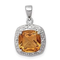 925 Sterling Silver Polished Prong set Open back Rhodium Citrine and Diamond Pendant Necklace Measures 18x11mm Wide Jewelry for Women