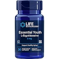 Essential Youth L-Ergothioneine – Promotes Longevity & Healthy Aging – Gluten-Free – Non-GMO – Vegetarian – 5 mg – 30 Vegetarian Capsules