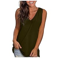 Women Summer Tank Tops Solid Color Sleeveless V Neck Loose Basic Vest T Shirts Tunic Tops