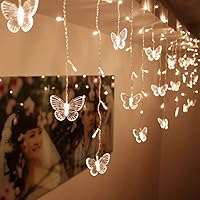 Led Curtain Lights USB Powered 8 Modes Window Curtain String Lights Butterfly Twinkle Lights for Christmas Dorm Room Decoration(Warm White)
